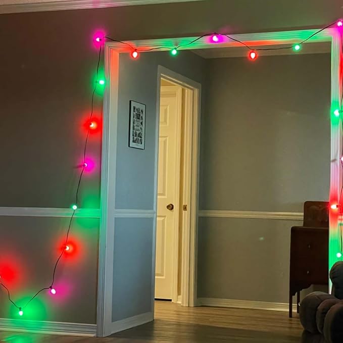 C7 LED Halloween Lights, 25FT Halloween C7 String Lights with 27 Orange Green and Purple LED Bulbs, Hanging Halloween Decoration Lights for Outdoor Indoor Patio Home Party Garden Yard-Black Wire