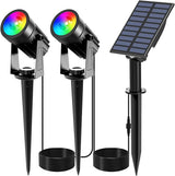 T-SUNUS RGB Solar Spot Lights Christmas, Metal Color Changing Landscape Spotlights IP65 Waterproof Spotlight 2-IN-1 | Lumora