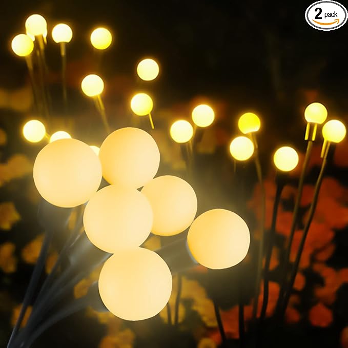 Solar Garden Lights, 𝐔𝐩𝐠𝐫𝐚𝐝𝐞𝐝 Solar Swaying Lights，Landscape Path Lights Outdoor Waterproof, Solar Powered Firefly Outdoor Lights for Yard Patio Decoration, Warm White(2 Pack)