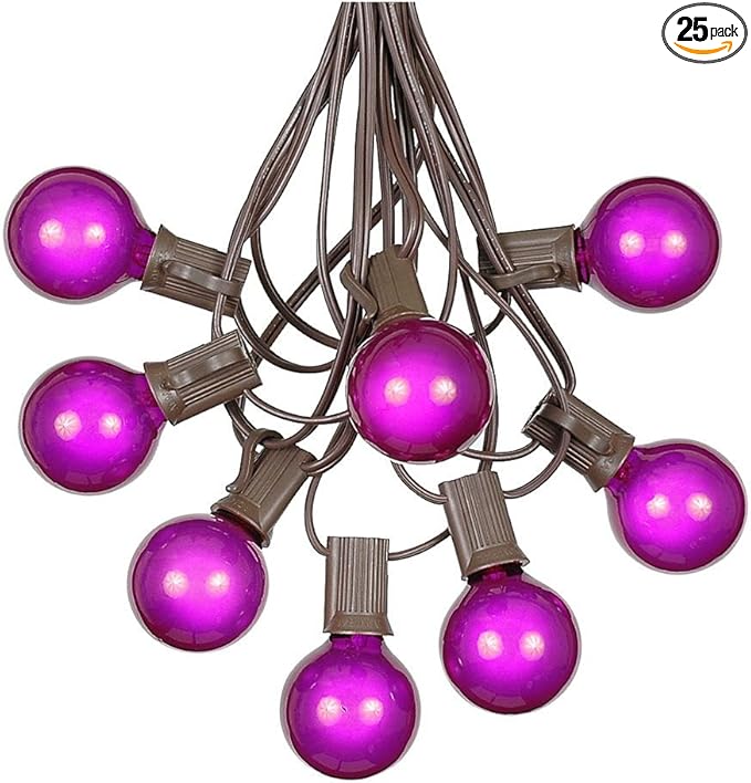G40 Patio String Lights with 25 Purple Globe Bulbs - Hanging Garden String Lights - Vintage Backyard Patio Lights - Outdoor String Lights - Market Cafe String Lights - Brown Wire - 25 Foot