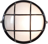 Nauticus - Round 7"dia Wet Location Bulkhead - Black Finish - Frosted Glass Shade - Outdoor Wall Light | Lumora