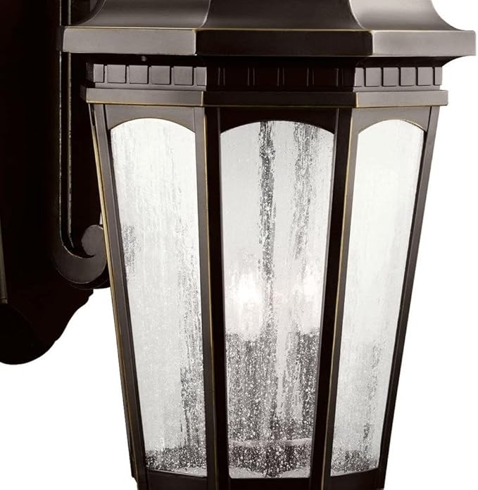 Kichler Courtyard 26.5" 3 Light Outdoor Wall Light with Clear Seeded Glass in Rubbed Bronze | Lumora