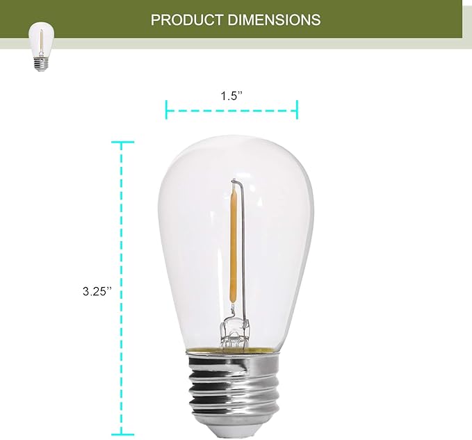 DYSMIO S14 LED String Light Bulbs, E26 E27 Medium Screw Base Edison Bulbs Equivalent to 11W, Fits for Commercial Outdoor Patio Garden Vintage Lights, 24-Pack, Soft White - Clear