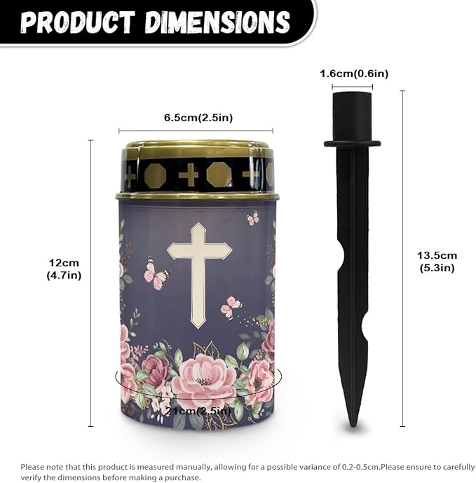 Floral Cross Solar Garden Lights Outdoor - Decorative Stake for Landscape, Cemetery, Grave - Decorate Lawn, Patio, Fence, Backyard