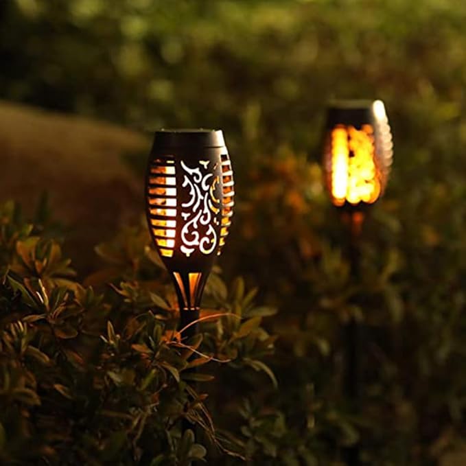 Solar Flame Torch Light, 2 Pack Outdoor Stake Decorative Lighting Yard Pathway, 12LED Portable Energy Saving Outdoor Light