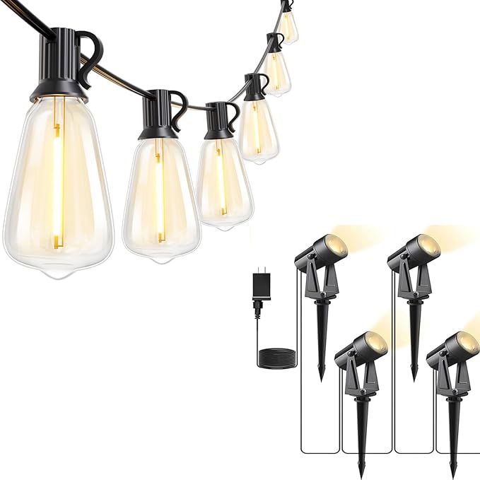 Svater Outdoor String Lights 25 FT with Landscape Lighting Low Voltage 4 Pack for Patio Outside Bistro Backyard