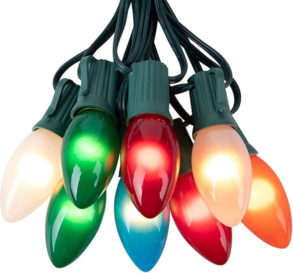 Brightown Multicolor Christmas Lights Ceramic, C9 25 Feet Vintage Incandescent Lights with 25 Opaque Bulbs for | Lumora