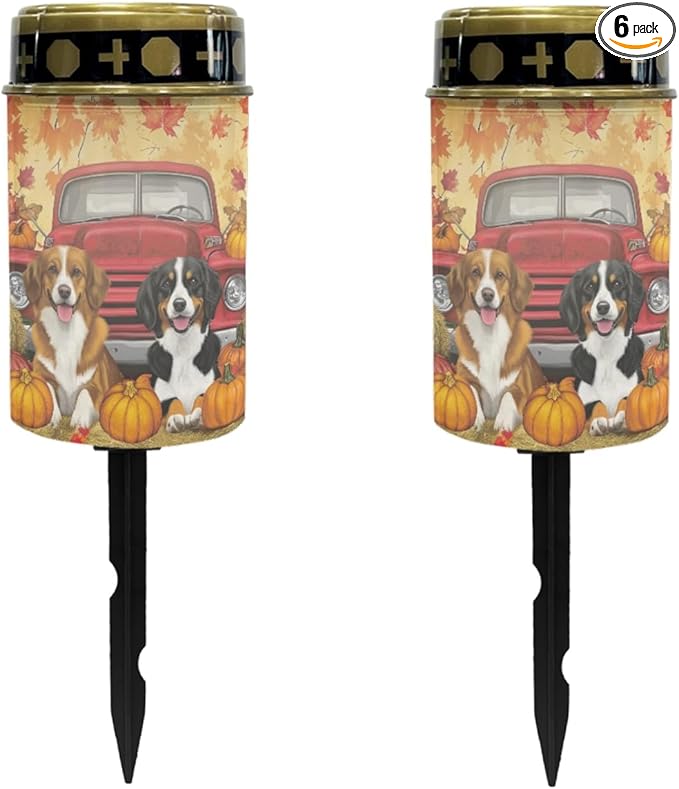Thanksgiving Puppy Dog Solar Garden Lights Waterproof Solar Pathway Lights Outdoor Set of 6 Stake Lights Outdoor Decorative for Yard Patio Spotlight Driveway