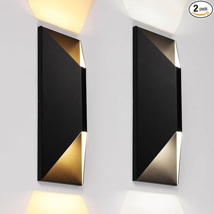 LEONLITE 5CCT Dimmable LED Up Down Wall Light, 100-277V, CRI 90+, IP65 Waterproof, 10%-100% Dimmable for Commercial Outdoor, 14 Inch Modern Porch Light, 2200K/2700K/3000K/4000K/5000K, Pack of 2