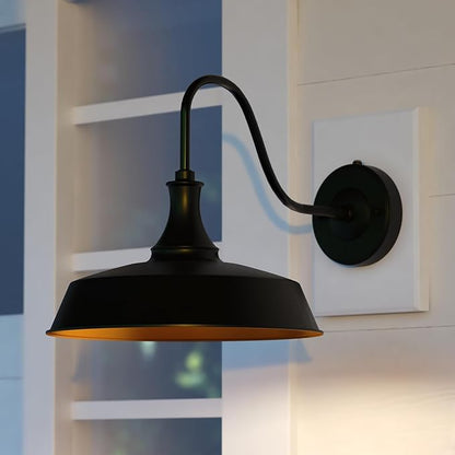 VAXCEL 2-Pack Dorado 11.5 in. H 1-Light Dark Bronze and Light Gold Dusk to Dawn Sensor Farmhouse Outdoor Wall Sconce, Gooseneck Steel Shade, Dark Sky Compliant, Porch Front Door or Garage