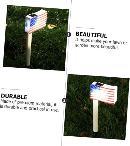 2pcs Solar LED Flag Garden Lights, Outdoor Pathway Ground Plug Lamps for Independence Day Decoration Random Color