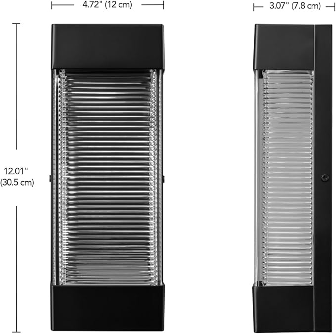 Globe Electric 16W LED Integrated Outdoor Wall Sconce, Matte Black, Ribbed Glass, Dusk to Dawn Sensor, Dimmable | Lumora