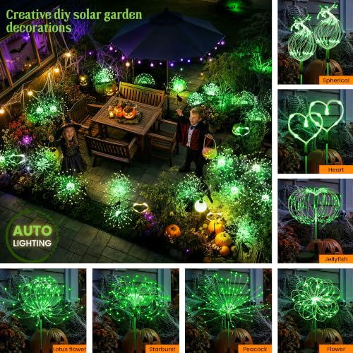 GIGALUMI 2 Pack Solar Firework Lights Outdoor, Halloween Decor, Green