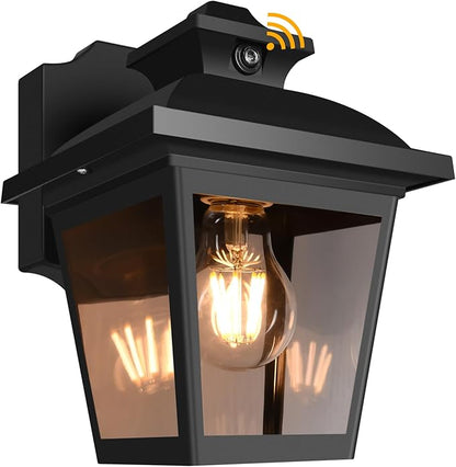 FUDESY Dusk to Dawn Outdoor Wall Lantern, Exterior Sensor Porch Light Wall Mount with LED Bulb, Waterproof Anti-Rust Wall Sconce Lighting , Black Outside Light Fixtures for Hose, Front Door, Garage