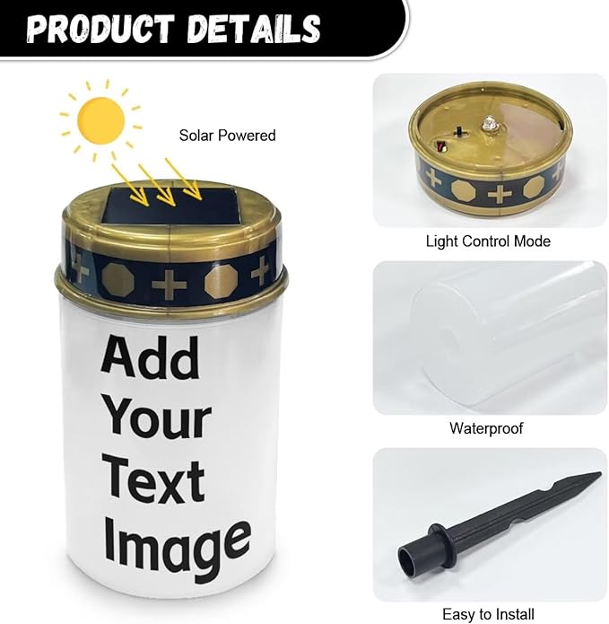 Custom Cemetery Solar Lights 2 Pcs Custom Image Solar Cemetery Lights for Grave 2.5 x 4.7 x 5.3 inches Warm White LED Outdoor Waterproof