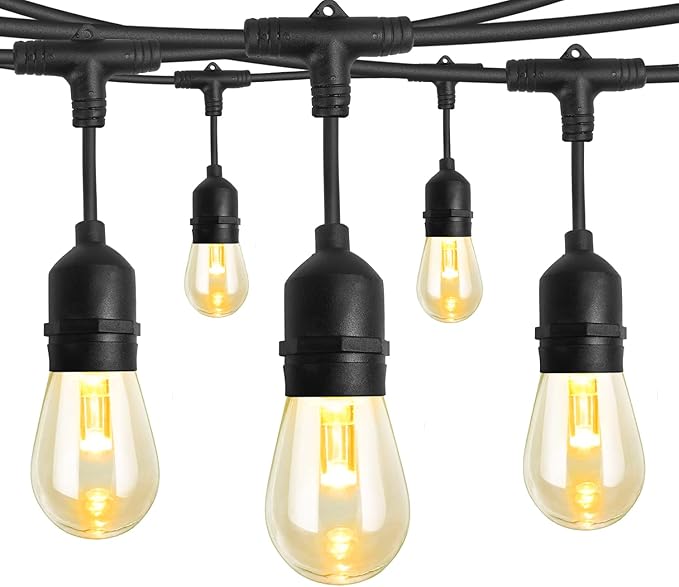 GANA Outdoor String Lights, Patio Lights 48FT CRI 96+, 2200K 12V Safety Voltage, 15 E26 Hanging Sockets, LED | Lumora