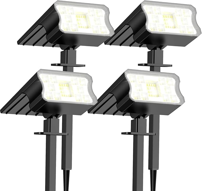 Solar Lights Outdoor Waterproof IP67, 4 Pack 60 LED Solar Spot Lights with 3 Lighting Modes, 2-in-1 Auto On/Off | Lumora