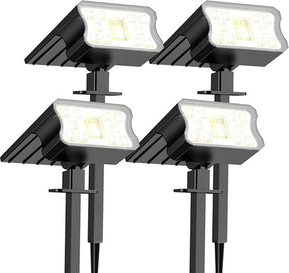 Solar Lights Outdoor Waterproof IP67, 4 Pack 60 LED Solar Spot Lights with 3 Lighting Modes, 2-in-1 Auto On/Off Cool White Solar Outdoor Lights for Yard Garden Pathway Landscape