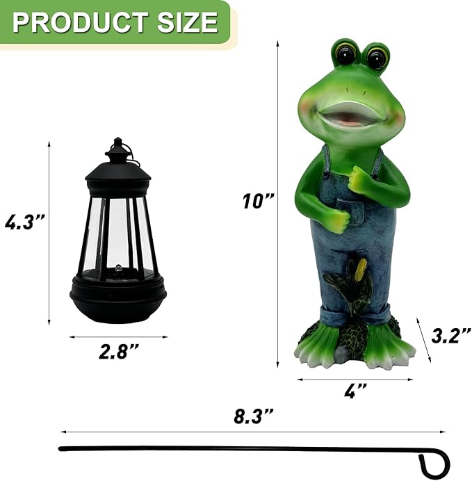 Solar Lantern Garden Statues Decor, 10" Large Outdoor Frog Figurine Lights for Yard Patio Decoration - Unique Christmas Housewarming Gift for Grandma Wowen Mom