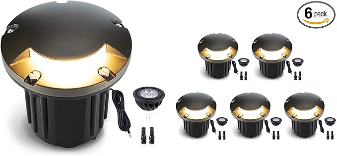 Gardenreet Landscape Well Lights Outdoor - Brass Weathproof Low Voltage In Ground Lighting, LED 12V Turret Top | Lumora