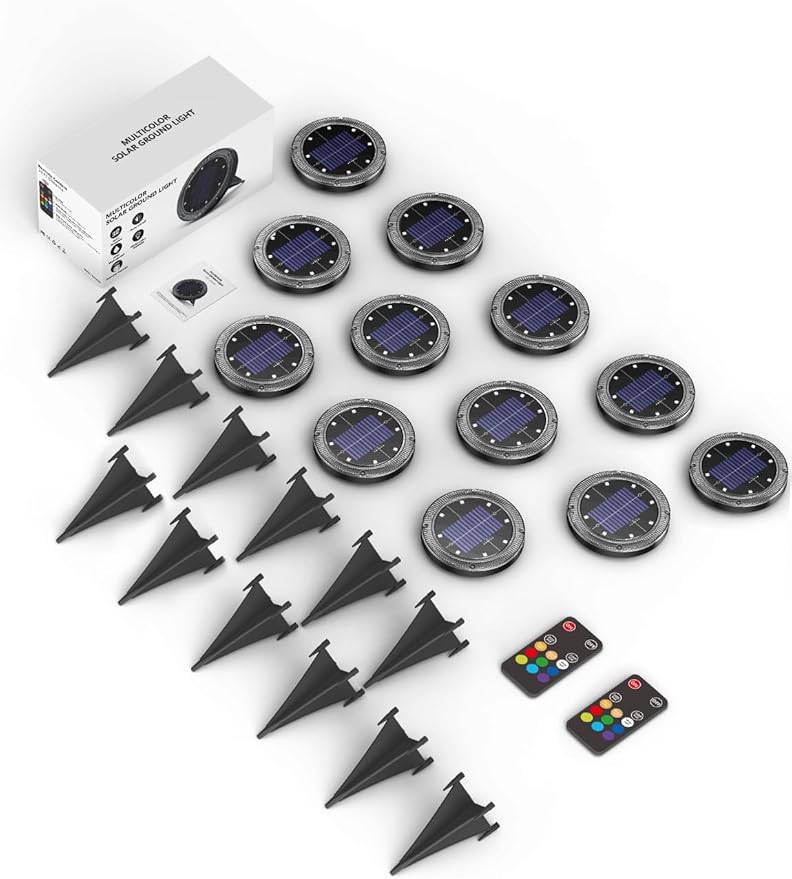 Color Changing Solar Ground Lights with 33ft Long Distance Remote Control - Flat Solar Lights Outdoor Waterproof | Lumora
