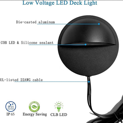 RNEHON 4-Pack 2W Low Voltage LED Deck Lights, Φ3.94inch Landscape Step Railing Fence Light, Die-cast Aluminum, IP 65 Waterproof Outdoor Stair Light Warm White for Stair,Walkway,Deck, Step,Yard (Black)