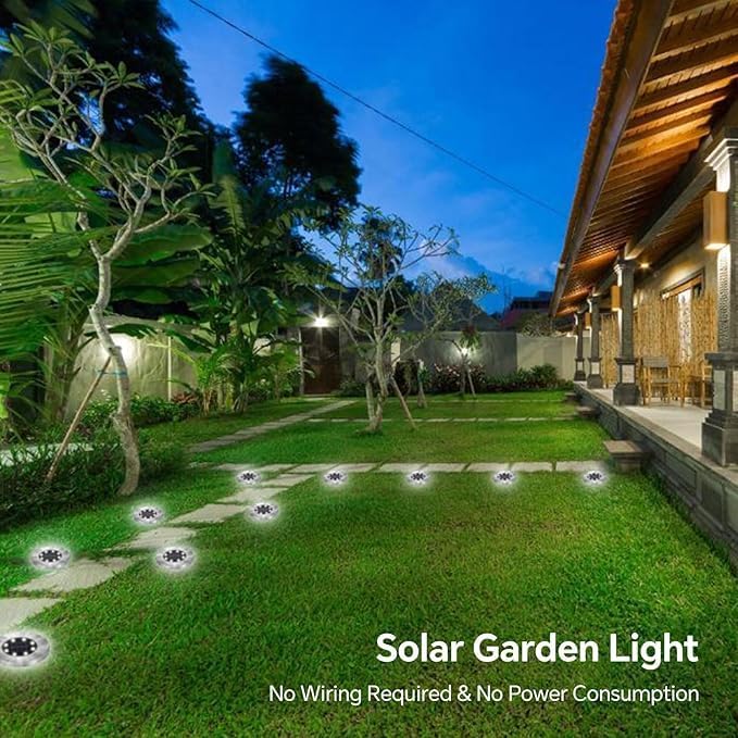 4 Pack Solar Deck Lights, 8 LEDs Solar Ground Lights Outdoor Garden, Bright White Light, IP65 Waterproof, Decking | Lumora