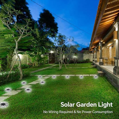 4 Pack Solar Deck Lights, 8 LEDs Solar Ground Lights Outdoor Garden, Bright White Light, IP65 Waterproof, Decking Lights Solar Powered, Garden Decorations for Lawn, Pathway (Cool White)