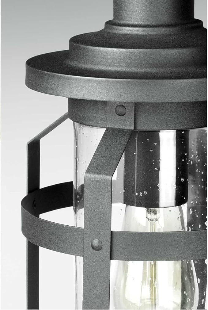 Progress Lighting Haslett Collection 1-Light Clear Seeded Glass Farmhouse Outdoor Large Wall Lantern Light Textured Black