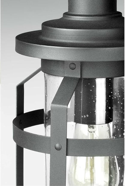 Progress Lighting Haslett Collection 1-Light Clear Seeded Glass Farmhouse Outdoor Large Wall Lantern Light Textured Black
