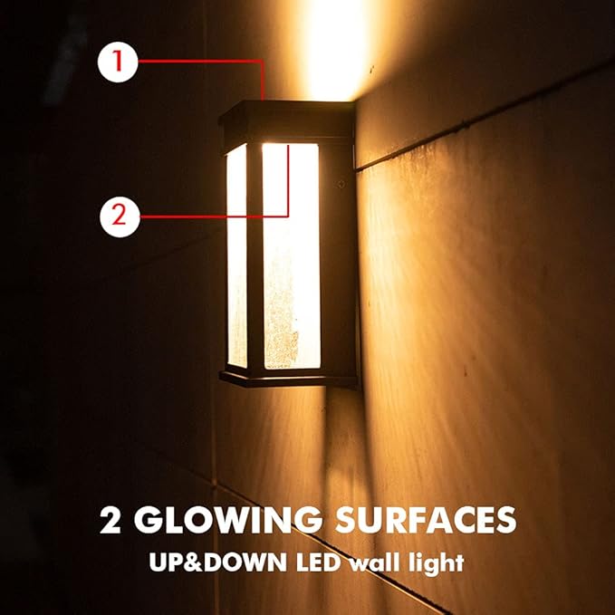 LUTEC 2 Packs 1000 Lumen 3000K LED Wall Light with Seeded Glass, Dusk to Dawn Modren Porch Light, Indoor Outdoor Sconce Wall Lighting