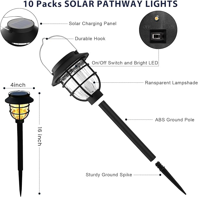 10 Pack Solar Pathway Lights Outdoor- Bright Solar Powered Garden Light with 3000K Warm LED, Auto On/Off Waterproof | Lumora