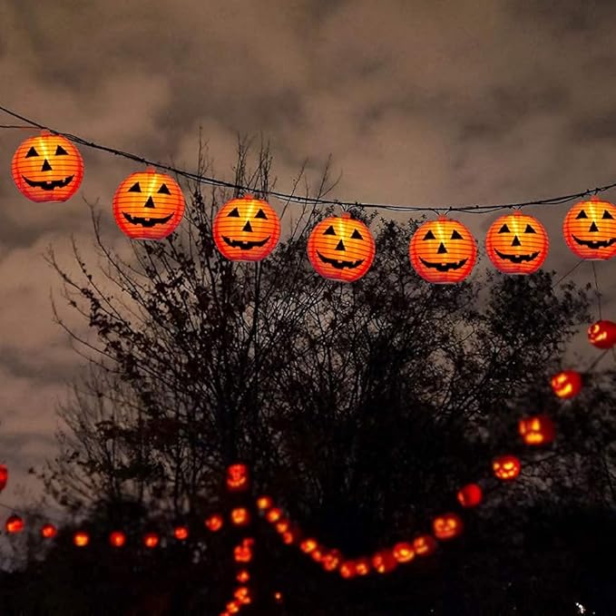SUNSGNE Halloween Pumpkin Lantern String Lights 8.5Ft Halloween String Lights with 10 Smiling Jack O Lantern Pumpkin for Party Holiday Decor