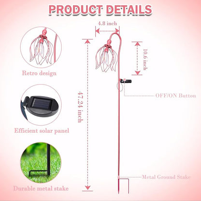 Solar Lights Outdoor Decorative Solar Wire Metal Flower Yard Stake Decorative Path Light for Walkway Pathway Lawn Patio Yard Decorations Pink 2 Pack