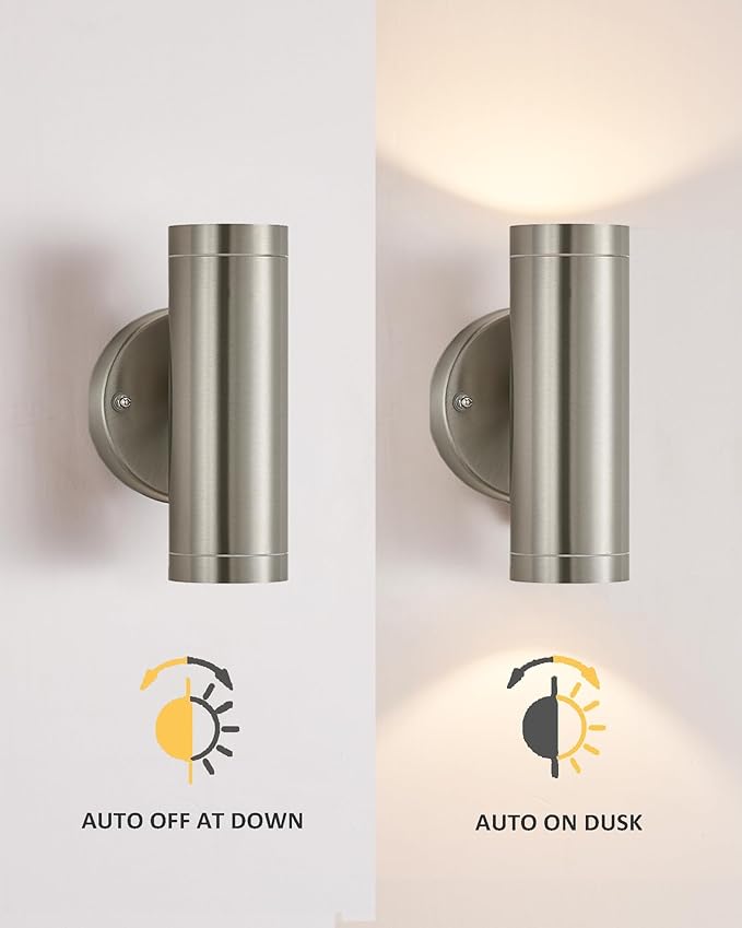 Up and Down Lights Outdoor Silver Cylinder Modern Outdoor Wall Light Stainless Steel Sconce Light Waterproof | Lumora