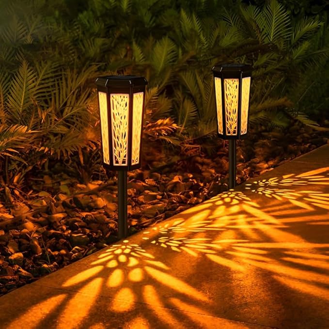 Solar Pathway Lights Outdoor, Waterproof Color Changing LED Solar Garden Lights with Warm White & RGB Modes, Auto On/Off Landscape Decor for Yard, Lawn, Walkway, Patio
