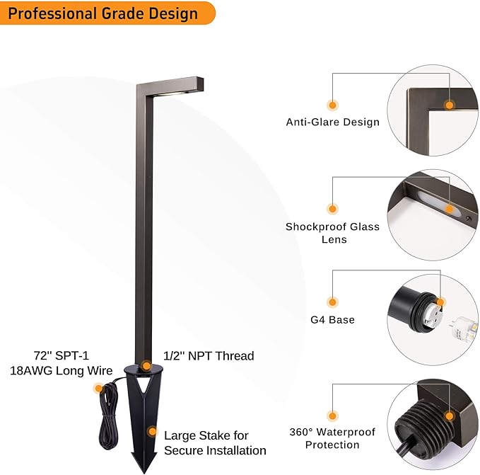 Gardenreet Outdoor Brass Pathway Lights, Low Voltage Landscape Path Lighting Wired, 12v Walkway Light LED | Lumora