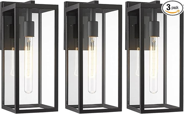 Bestshared Outdoor Wall Lights,15 Inch Exterior Wall Lanterns with Clear Glass, Anti-Rust Black Porch Lights | Lumora