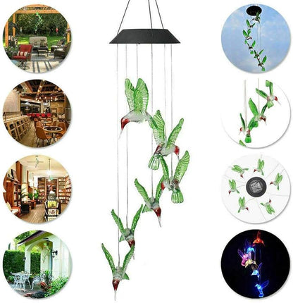Hummingbird Solar Light - Color Changing Wind Chime for Outdoor Garden, Walkway, Pathway, Backyard - Christmas Decoration, Party Decor (Green Wing)