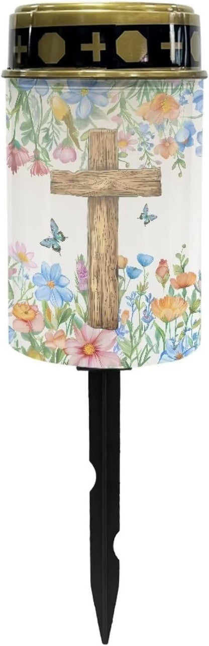 Solar Garden Light Cross and Floral Cemetery Solar Light Memorial Solar Light Waterproof LED Solar Light Outdoor Garden Lights Landscape Light Decoration