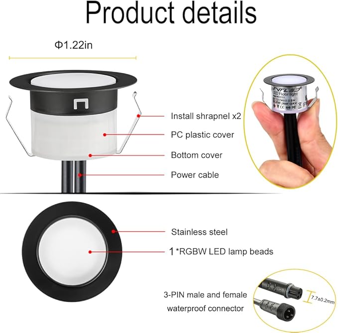 LED Deck Lights Kit 50 Pack, 1.22" Low Voltage WiFi RGBW+IC Multicolor Dynamic Recessed Deck Lighting Work with Alexa/Google Home, IP67 Waterproof 12V Step Lights Outdoor for Garden Yard Path Stairs