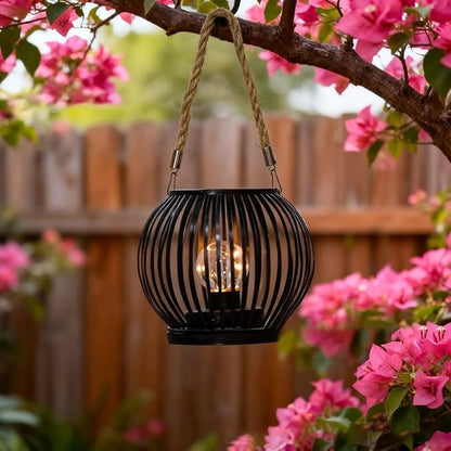Iron Crafted Solar Stripe Light For Garden Paths With Weatherproof Outdoor Lantern Design, Providing Long Lasting Decorative Lighting (Black striped lights)