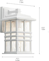 Kichler Beacon Square 12" Outdoor Wall Light in White, 1-Light Exterior Wall Sconce with Clear Hammered Glass, (12" | Lumora