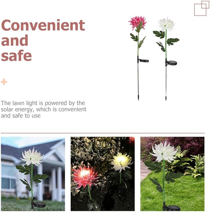 2Pcs LED Solar Garden Lights Flower Shape Ground Stake Decorative Yard Lighting Pink White for Lawn Patio Outdoor | Lumora