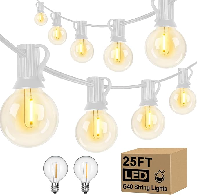 25Ft LED String Lights Outdoor, G40 Globe Patio Lights with 27 Shatterproof LED Bulbs, Waterproof Dimmable Hanging | Lumora