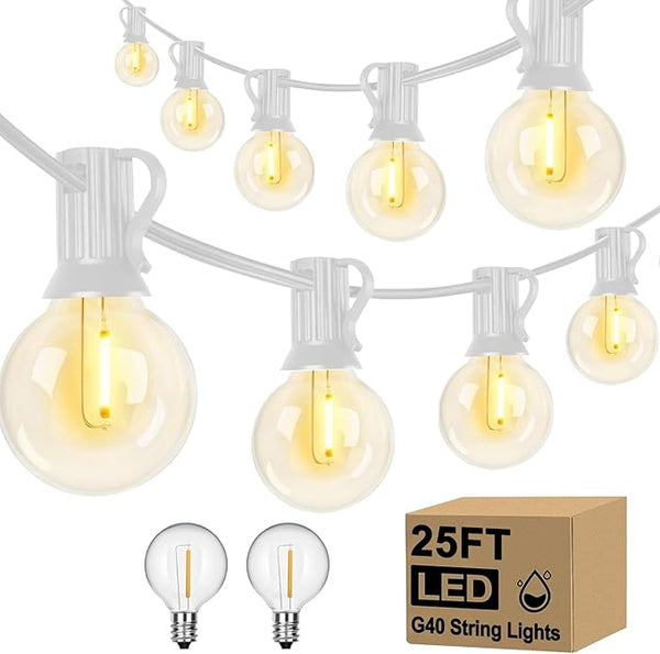 25Ft LED String Lights Outdoor, G40 Globe Patio Lights with 27 Shatterproof LED Bulbs, Waterproof Dimmable Hanging | Lumora