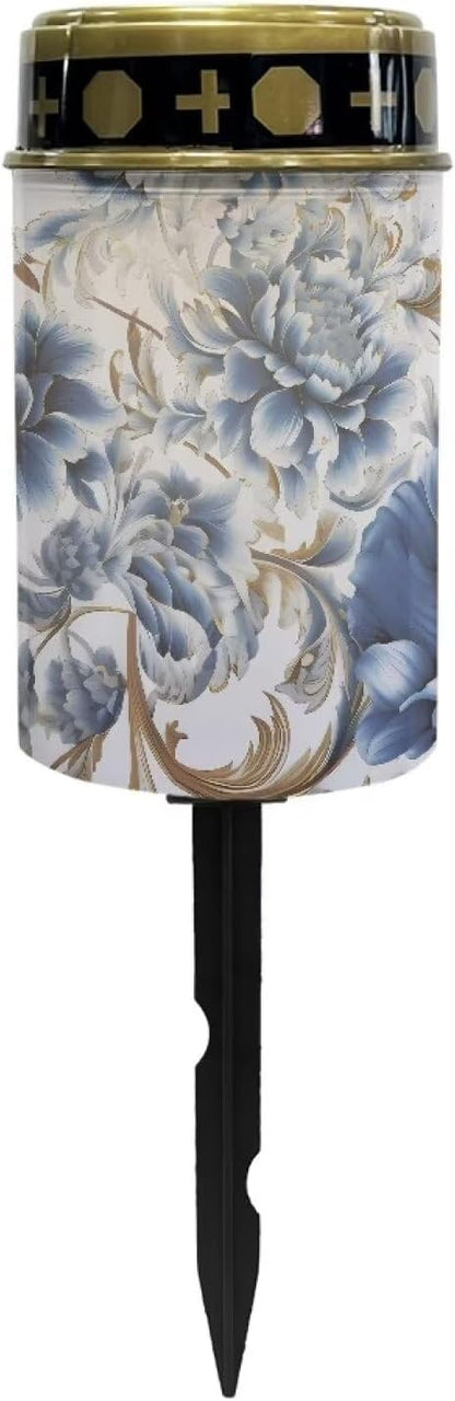 Blue Floral Cemetery Solar Lights Eternal Lights for Cemetery Solar Powered Solar Outdoor Lights Waterproof Decorative for Outside Yard Landscape Path Walkway Driveway Lawn Decor