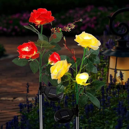 Solar Lights Outdoor Garden Decorations Solar Rose Flower Lights with 6 Rose Flowers Waterproof for Garden Patio Yard Pathway Decorations 7 Colors Changing (2 Pack)