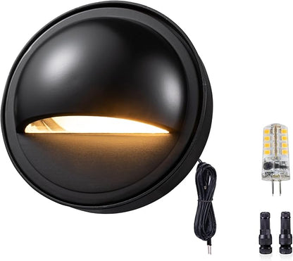 Gardenreet Solid Brass Deck Light - Low Voltage LED Step Light Outdoor, Landscape 12V Hardwired Waterproof, Round Black Lighting for Stair Fence Wall Yard with 2700K Warm White G4 Bulb