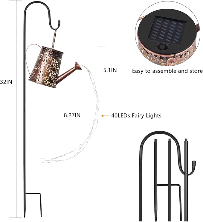 Solar Watering Can Lights, Solar Watering Can with Cascading Lights, Vintage Hanging Lantern Outdoor Decor for Garden Yard Lawn Patio Pathway (Multicolor)